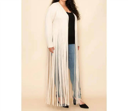 Vocal Apparel - Curvy Fringe Long Suede Jacket