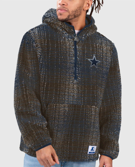 Starter - Men's Dallas Cowboys Gus Plaid Sherpa Starter Pullover Jacket