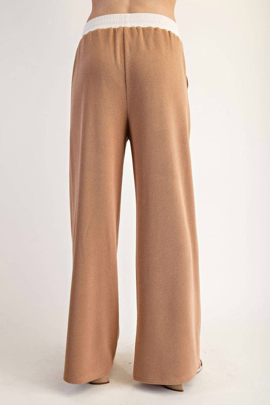 Ee:Some - Contrast Waist Straight Leg Pants