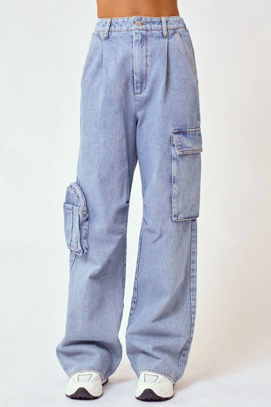 Blue Blush - Women's Denim Cargo Long Pants