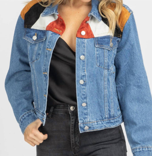 SUEDE PATCH RELAXED DENIM JACKET