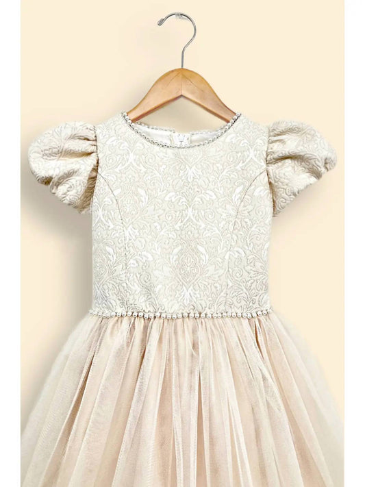 Sweet Kids - Girl's Child Puff Sleeve Jacquard Dress