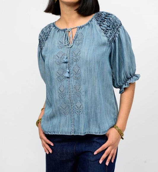 Ivy Jane - Claudia Smocked Sleeve Denim Top