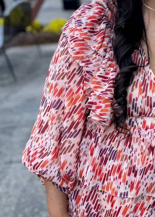 Karlie - Melody Multi Color Abstract Ruffle Midi Dress