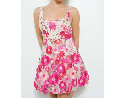 Ina - Sleeveless 3D Floral Embroidered Mini Dress