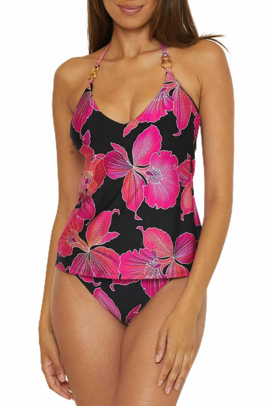 Trina Turk - Chain Tankini Plunge Neck Floral Print Beach Cover Ups