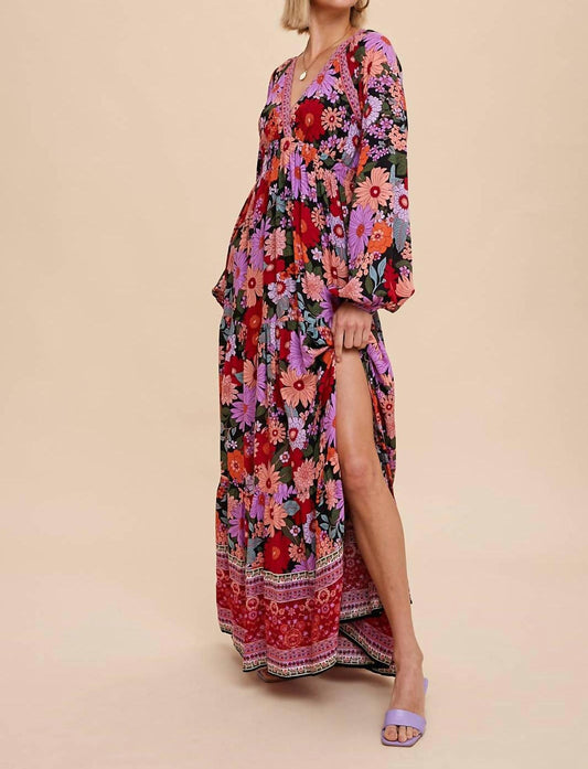 In-Loom - Women's Border Print Tiered Maxi Dress