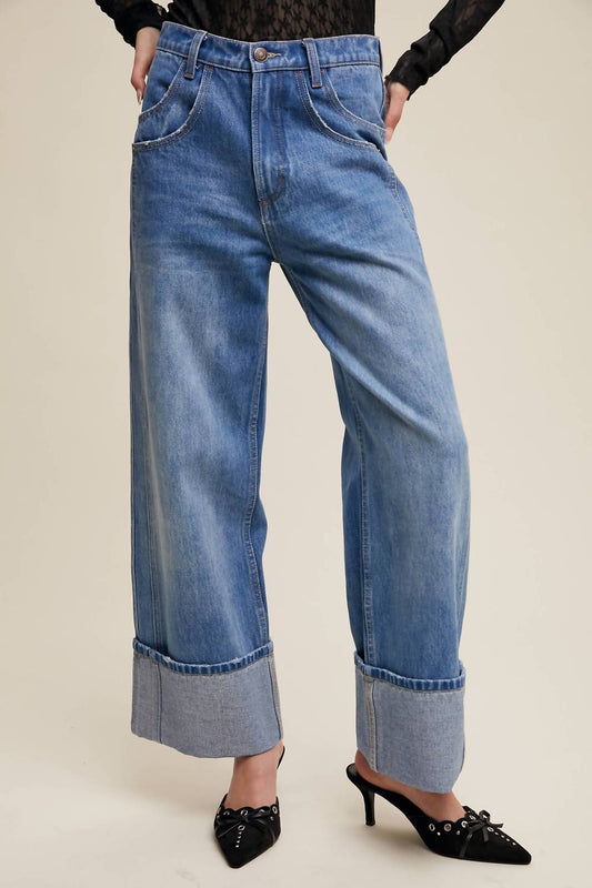 Listicle - Cuffed Wide Leg Jeans