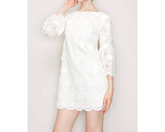 Ina - Floral Lace Three Quarter Sleeves Mini Dress