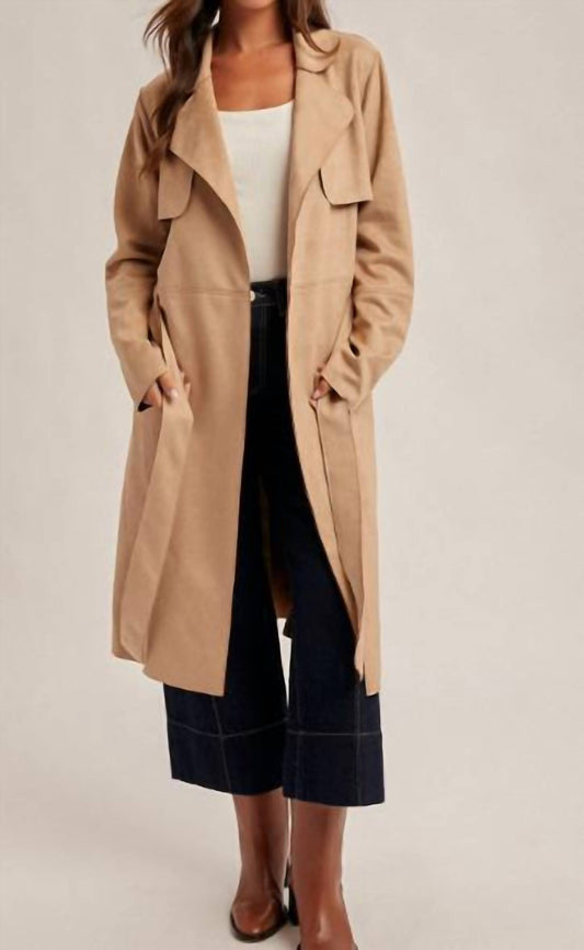 Mystree - Microsuede Belted Trench Coat