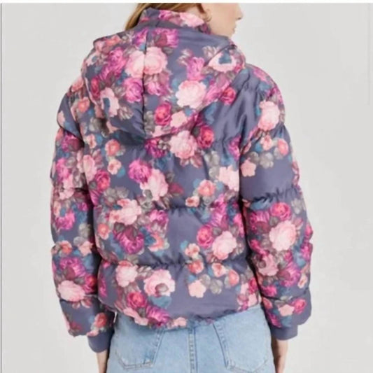 Something Navy - Floral Hooded Puffer Jacket