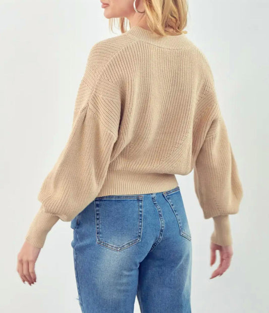 CROPPED RIBBED-KNIT SWEATER