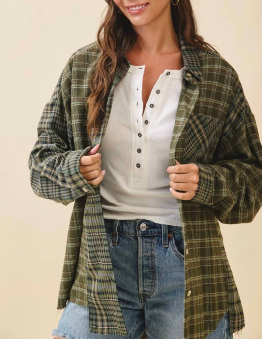 Aemi + Co - Mixed Plaid Flannel Shirt