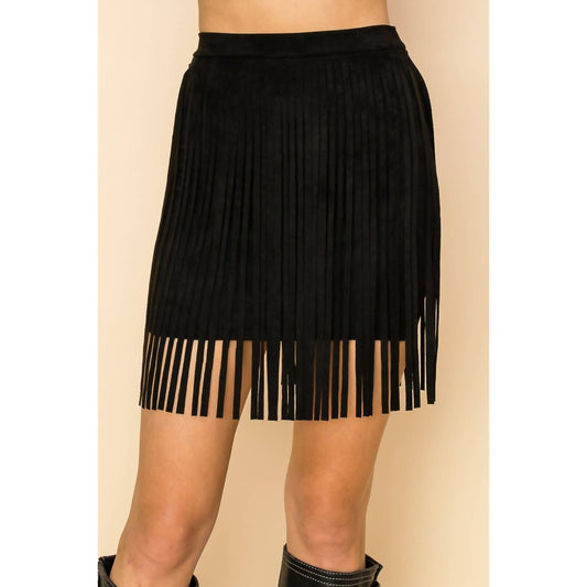 Vocal Apparel - Suede Fringe Mini Skirt