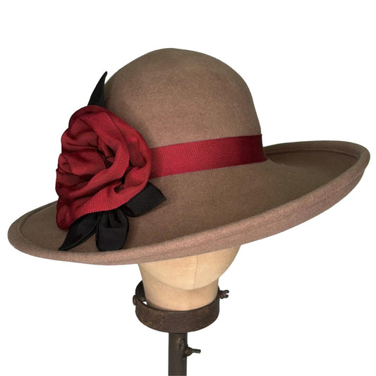 Kathy Jeanne Millinery - Women's Wide Brim Cloche With Grosgrain Rose Hat