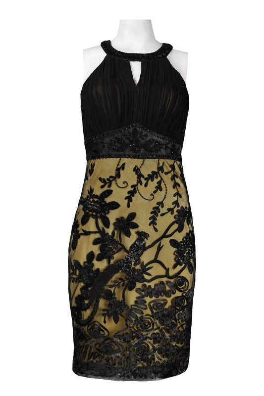 Sue Wong - Keyhole Appliqué Mesh Sheath Dress