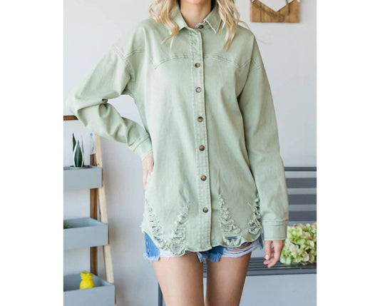 Veveret - Distressed Button Down Shacket