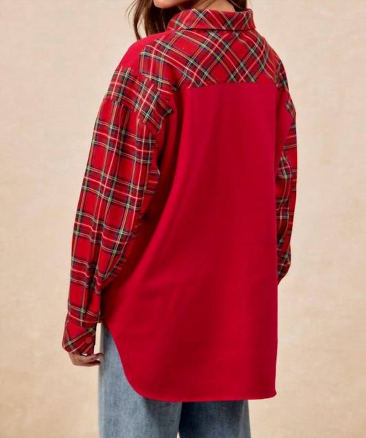 Bibi - Christmas Plaid Collared Top