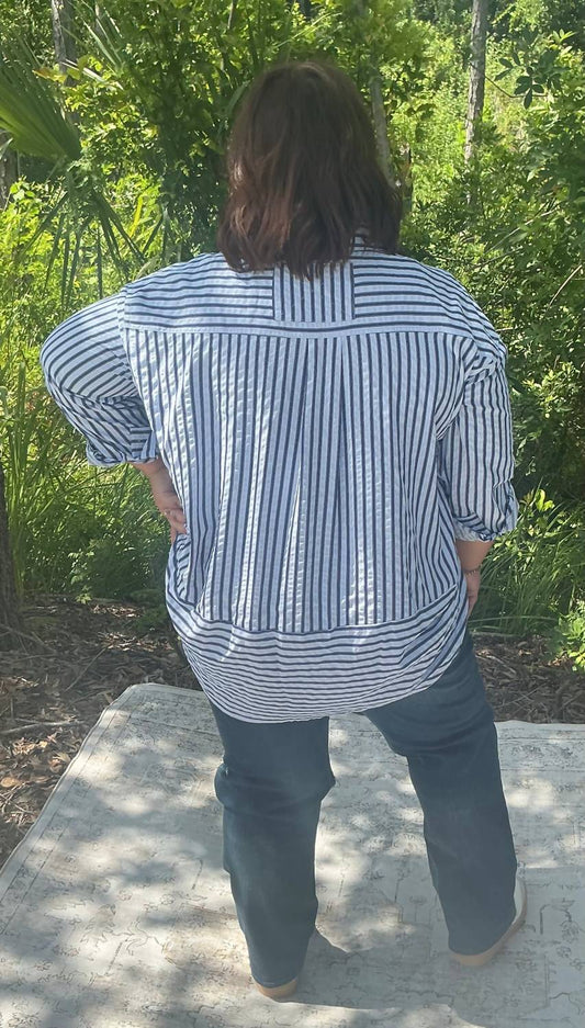 Entro - Textured Stripe Long Sleeve Button Down Shirt