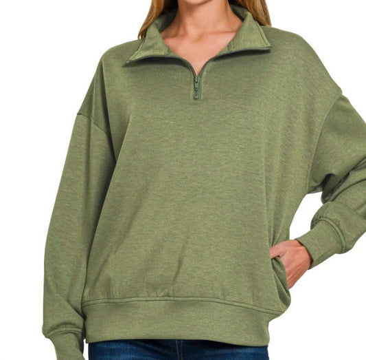 Zenana - Scuba Half Zip Pullover