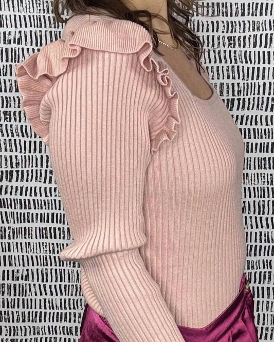 Gilli - Square Neck Ruffle Ribbed Top