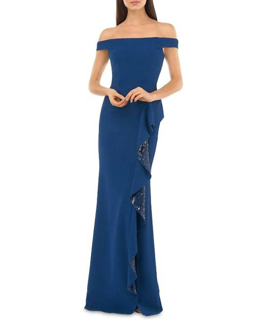 Carmen Marc Valvo - Off The Shoulder Ruffle Gown