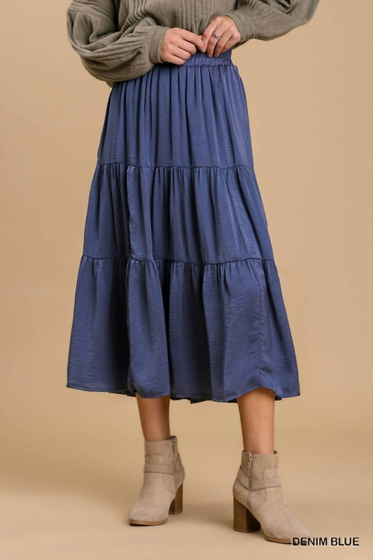 Umgee - Elastic Waist Band Tiered Skirt With Lining