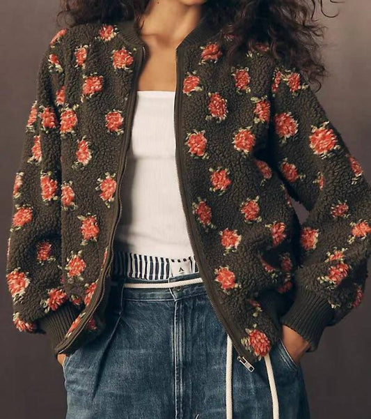 The Great. - Zip Front Plush Bomber Jacket