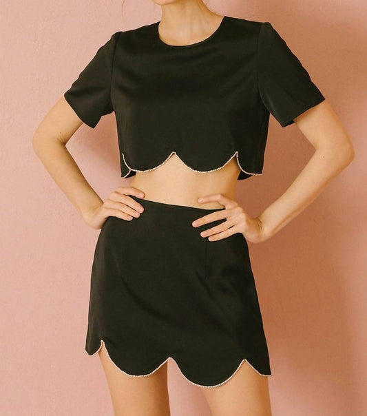 Storia - Rhinestone Hem Mini Skirt