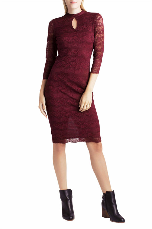 Kensie - High Neck Key Hole Bodycon Floral Lace Dress