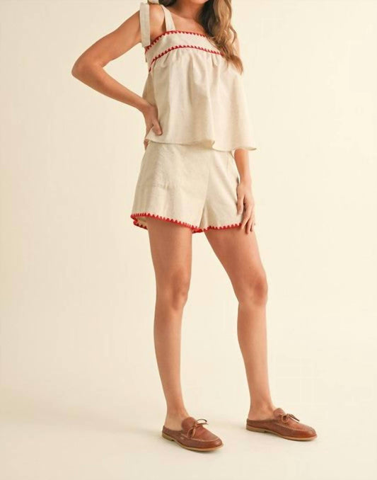 Miou Muse - Linen Shorts With Tape Detail