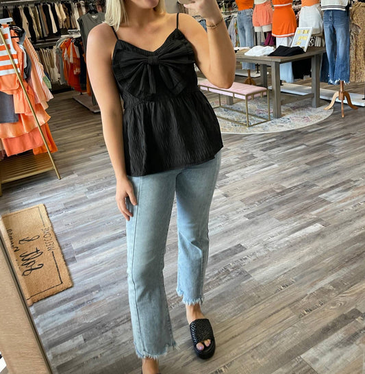 Heyson - Bow Textured Babydoll Tank Top