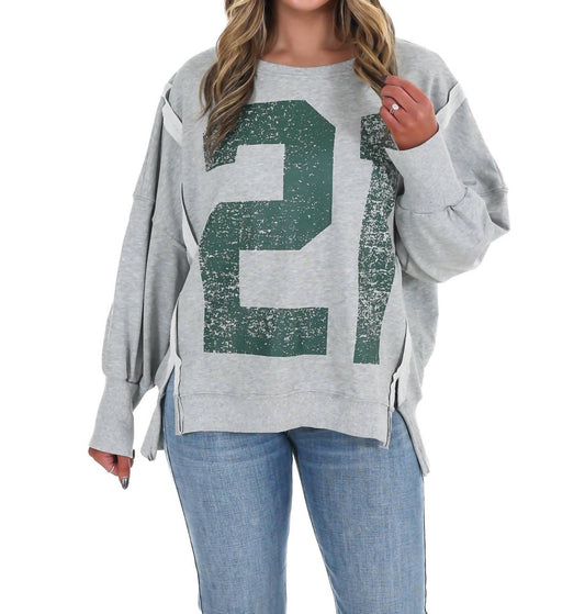 Ee:Some - Faded Varsity Print Pullover Top