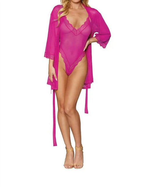 Dreamgirl - Stretch Mesh Teddy and Robe Set