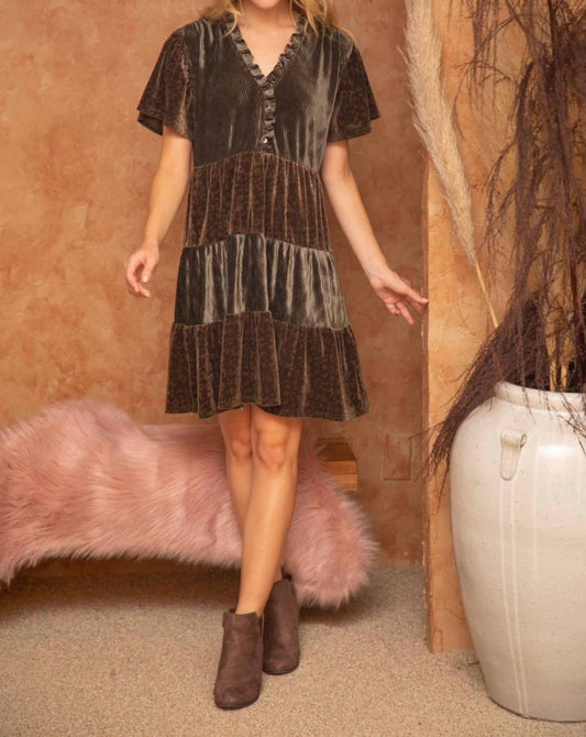 Voy - Leopard Velvet Mix Match Tiered Dress