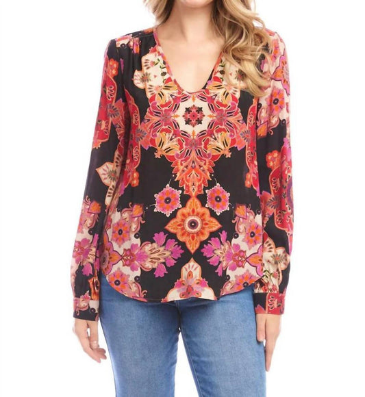 Karen Kane - Women's Long Sleeve Shirred Blouse