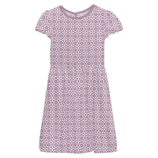 Kickee - Girl's Flower Lattice Flutter Sleeve Dress With Pockets