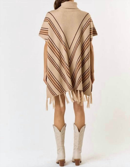 Lalavon - Hallie Striped Tassel Sweater Poncho
