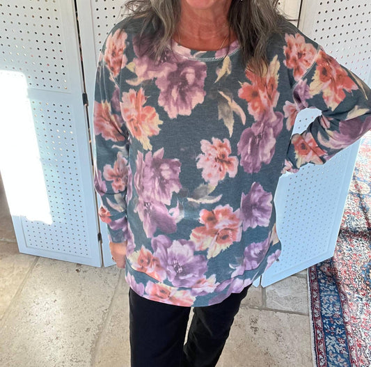 Sew In Love - Scattered Blooms Hi-Lo Crew Neck Top