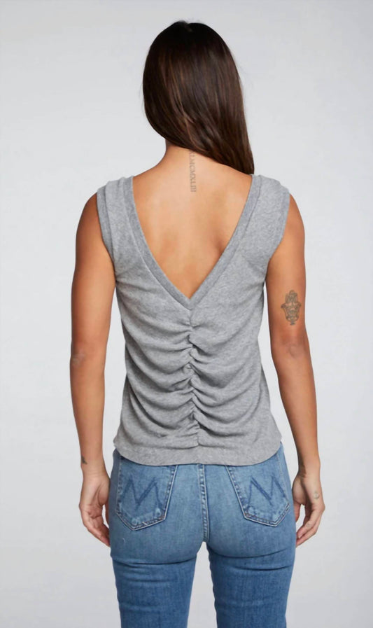 TRIBLEND RIB SHIRRED BACK V MUSCLE TANK