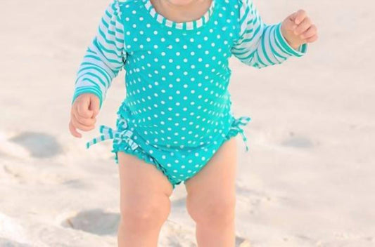 Rufflebutts - Ruffle Butts Polka Dot and Stripe 1 pc. Rash Guard Swim Suit