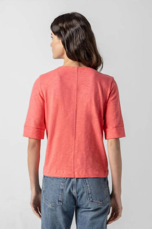 Lilla P - Women's Cuffed Sleeve Split Neck Top