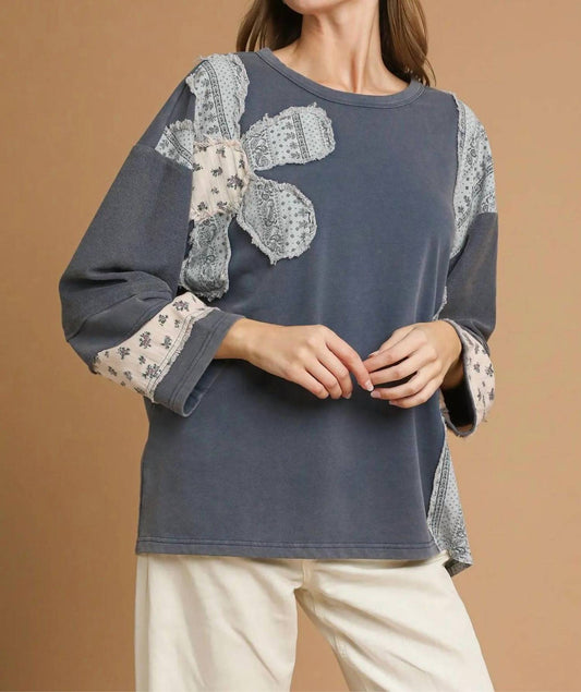 Umgee - French Terry Patchwork Pullover