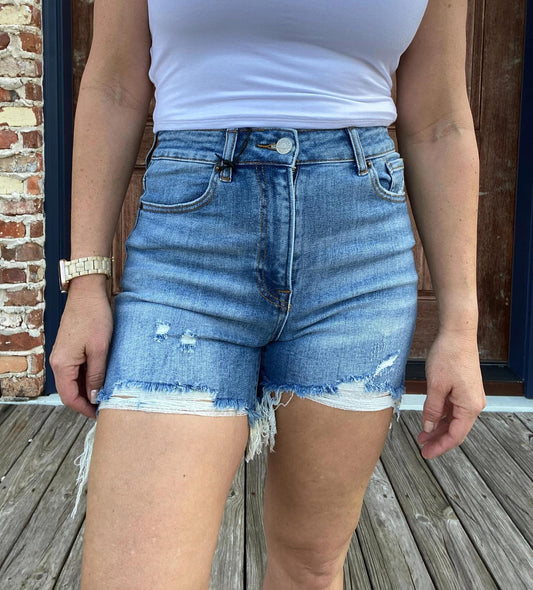 Risen - Sabrina High Rise Distressed Shorts