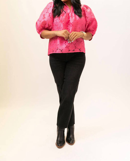 Jade - Floral Organza High Neck Top With Puff Sleeve