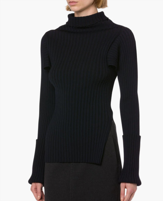Two-tone ribbed stretch sweater