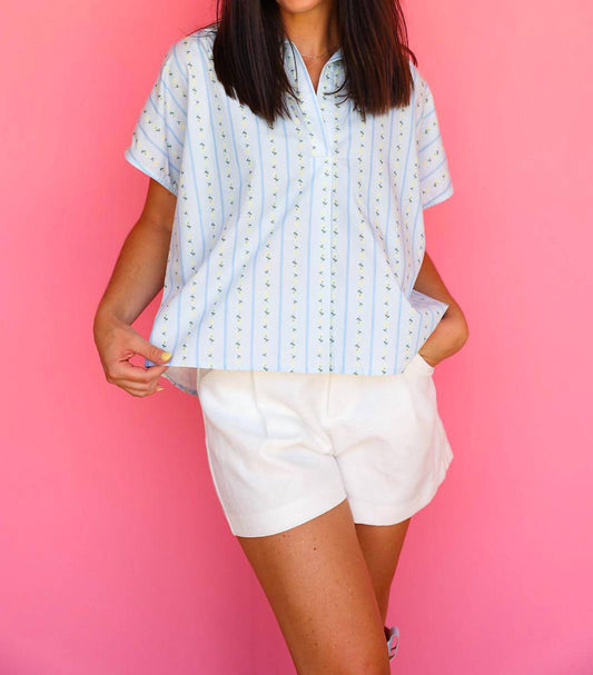 Karlie - Floral Stripe V Neck Collar Top