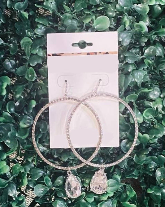 Bosuk - Hoop Earrings With Clear Teardrop Crystal