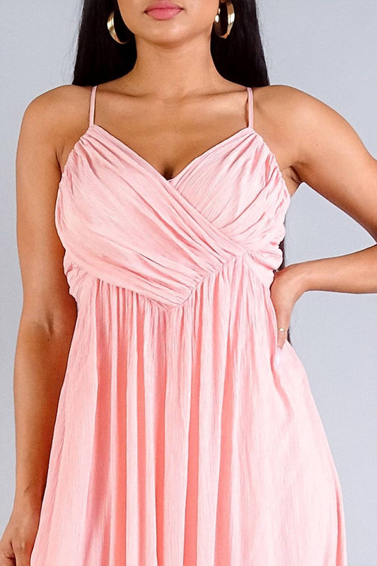 Cefian - Strap Cross Front Shirred Maxi Dress