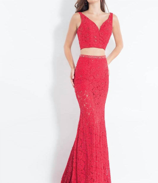 Rachel Allan - Lace Floral Two-piece Prom Dress